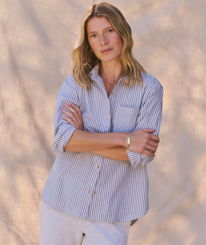 Jane Relaxed Shirt in Cali Poplin - Purple Stripe