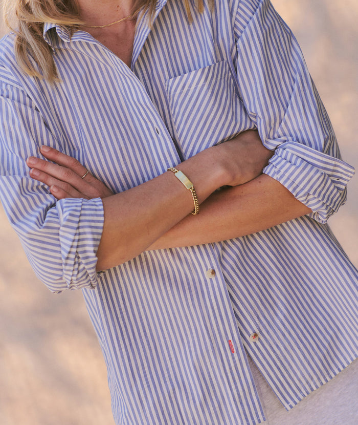 Jane Relaxed Shirt in Cali Poplin - Purple Stripe