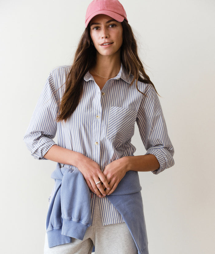 Jane Relaxed Shirt in Cali Poplin - Purple Stripe
