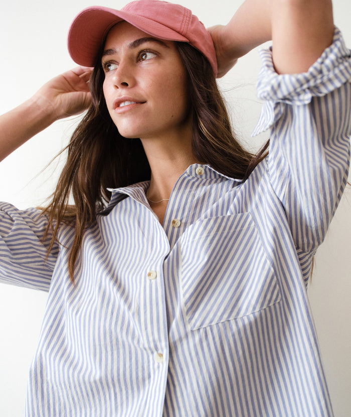 Jane Relaxed Shirt in Cali Poplin - Purple Stripe