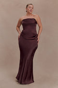 Jasmine Strapless Satin Maxi Dress - Dark Chocolate