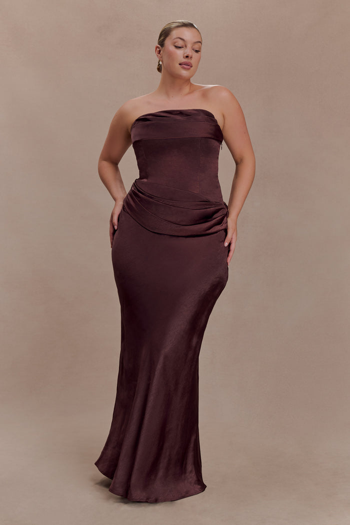 Jasmine Strapless Satin Maxi Dress - Dark Chocolate