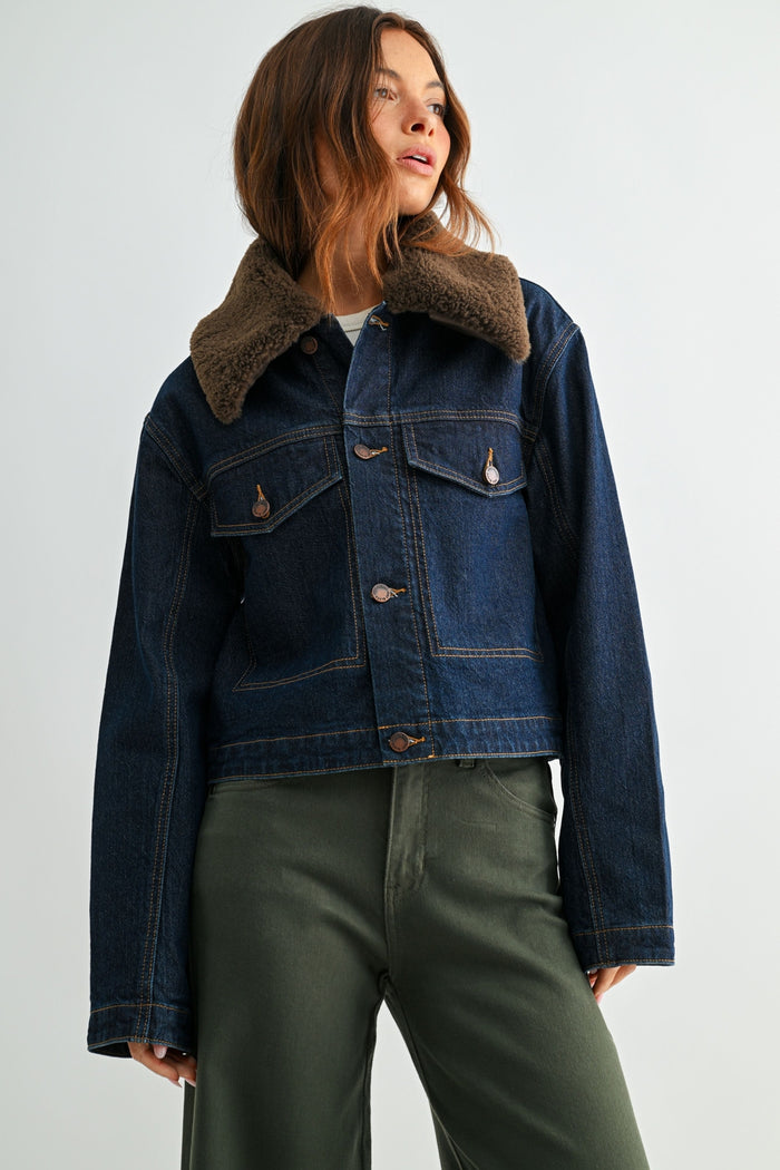 JB Collection Fur Collar Jacket - BA622J - Dark Denim