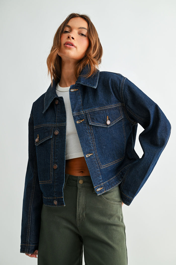 JB Collection Fur Collar Jacket - BA622J - Dark Denim