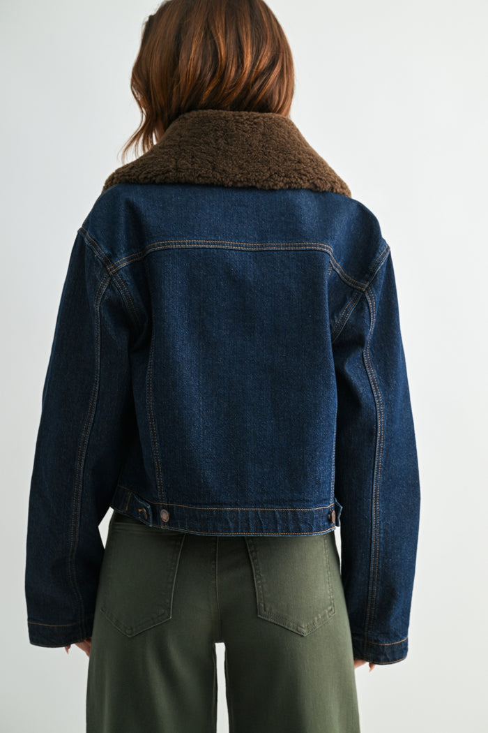 JB Collection Fur Collar Jacket - BA622J - Dark Denim