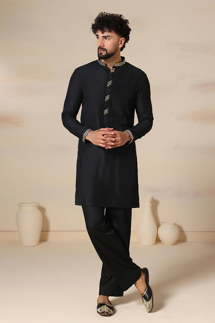 Jet Black Cotton Kurta