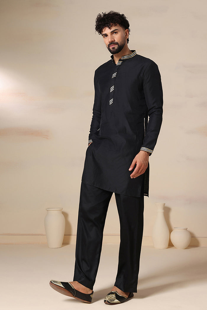 Jet Black Cotton Kurta