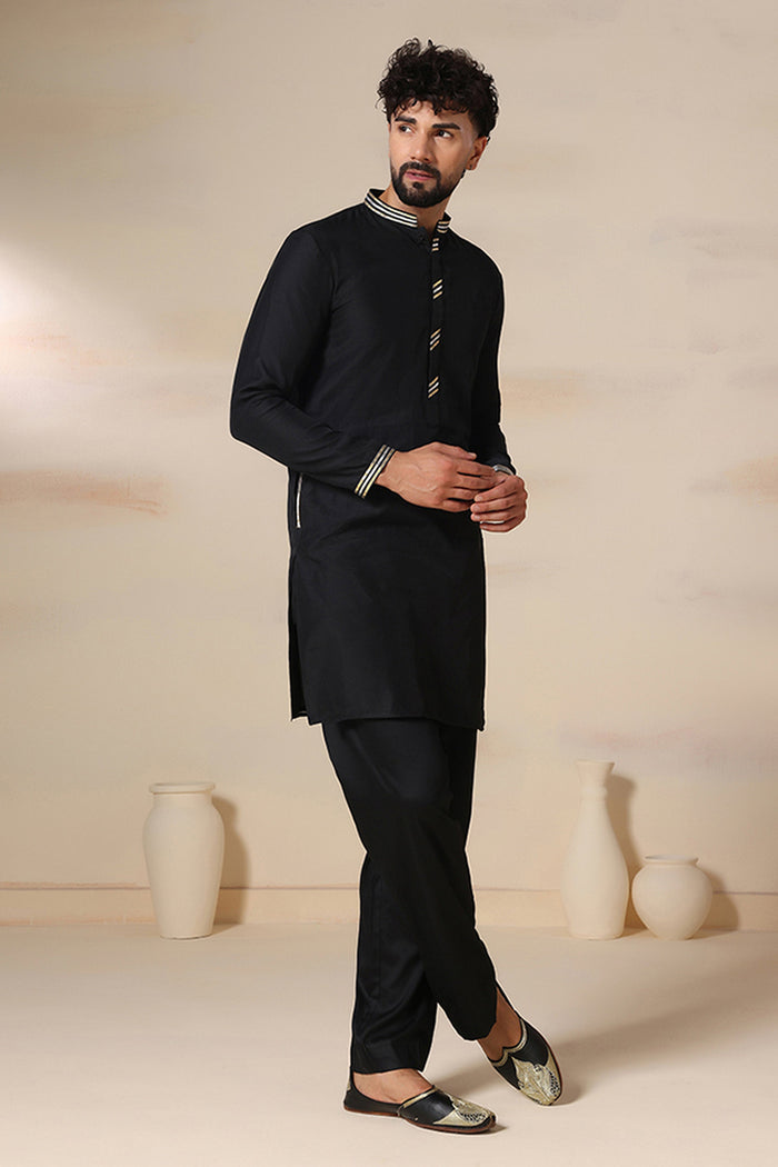 Jet Black Cotton Kurta