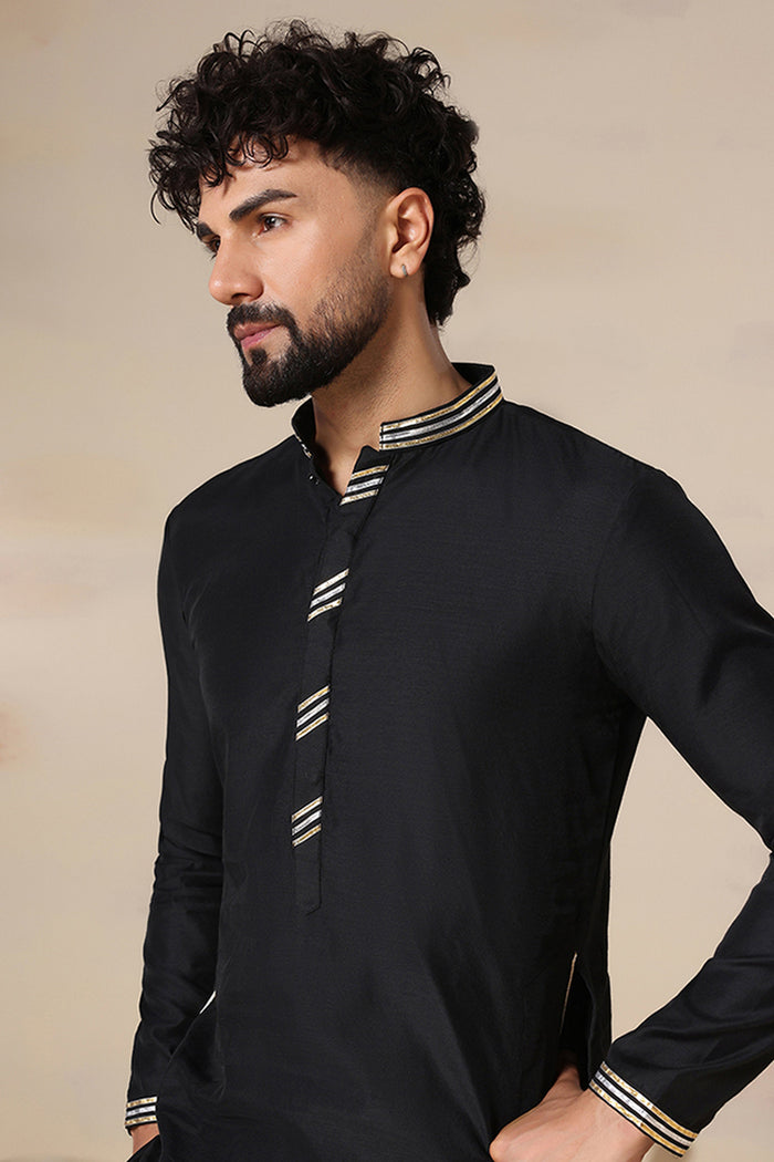 Jet Black Cotton Kurta