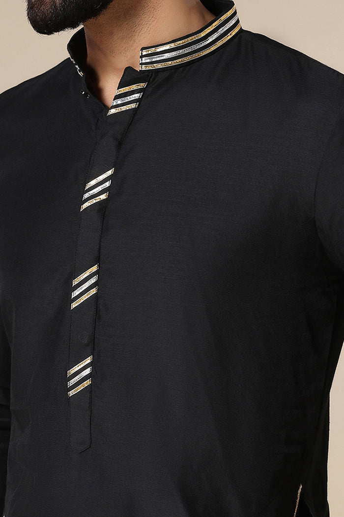 Jet Black Cotton Kurta