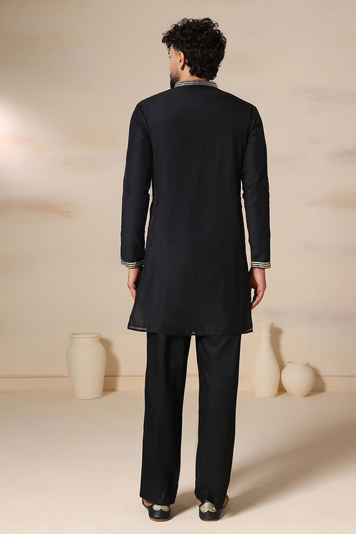 Jet Black Cotton Kurta