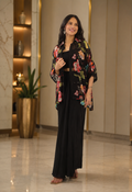 Jet Black Floral Georgette Indo Western Set