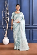 Jewel Blue Printed Foil Tissue Saree