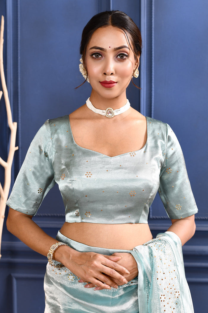 Jewel Blue Printed Foil Tissue Saree