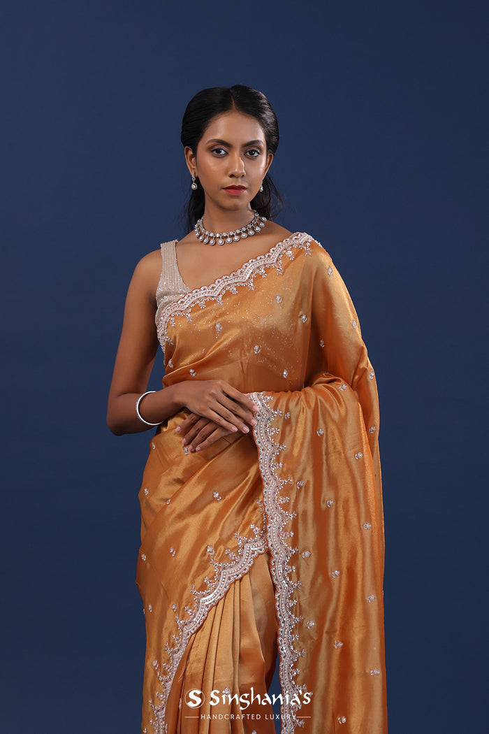 Jewel Orange Tissue Saree With Sequin Work