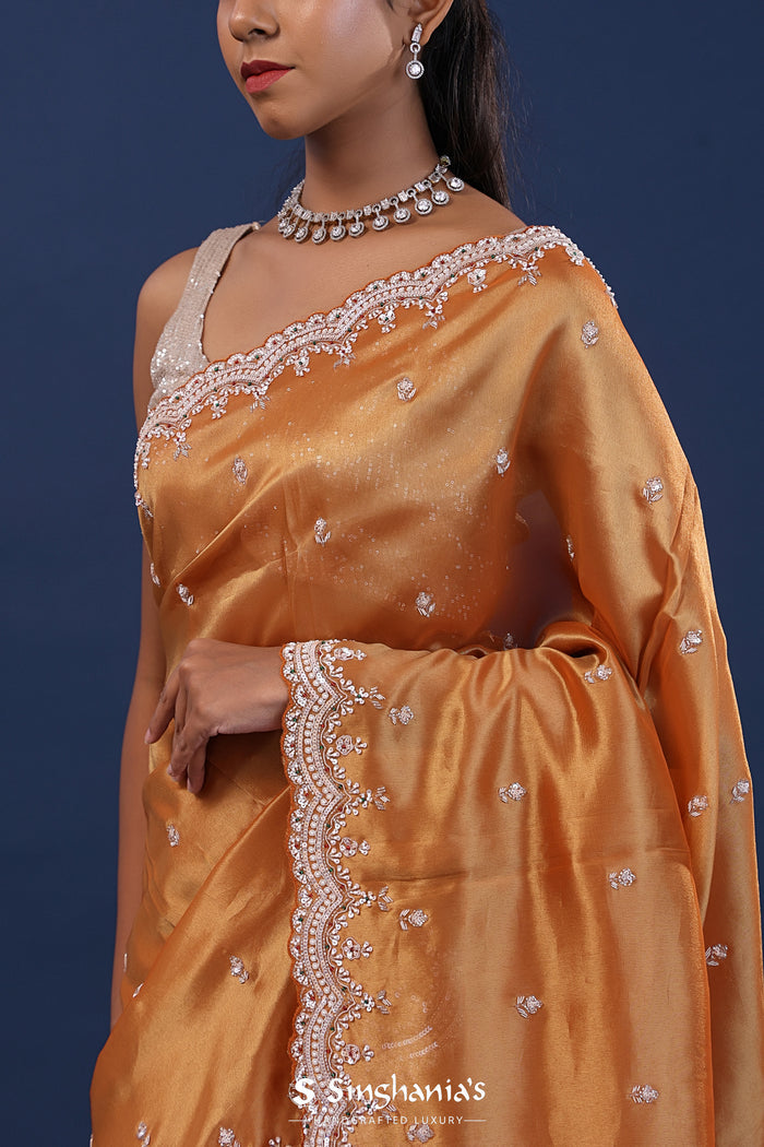 Jewel Orange Tissue Saree With Sequin Work