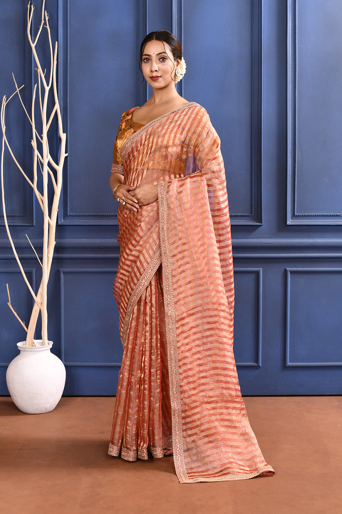 Jewel Pink Embroidered Tissue Saree