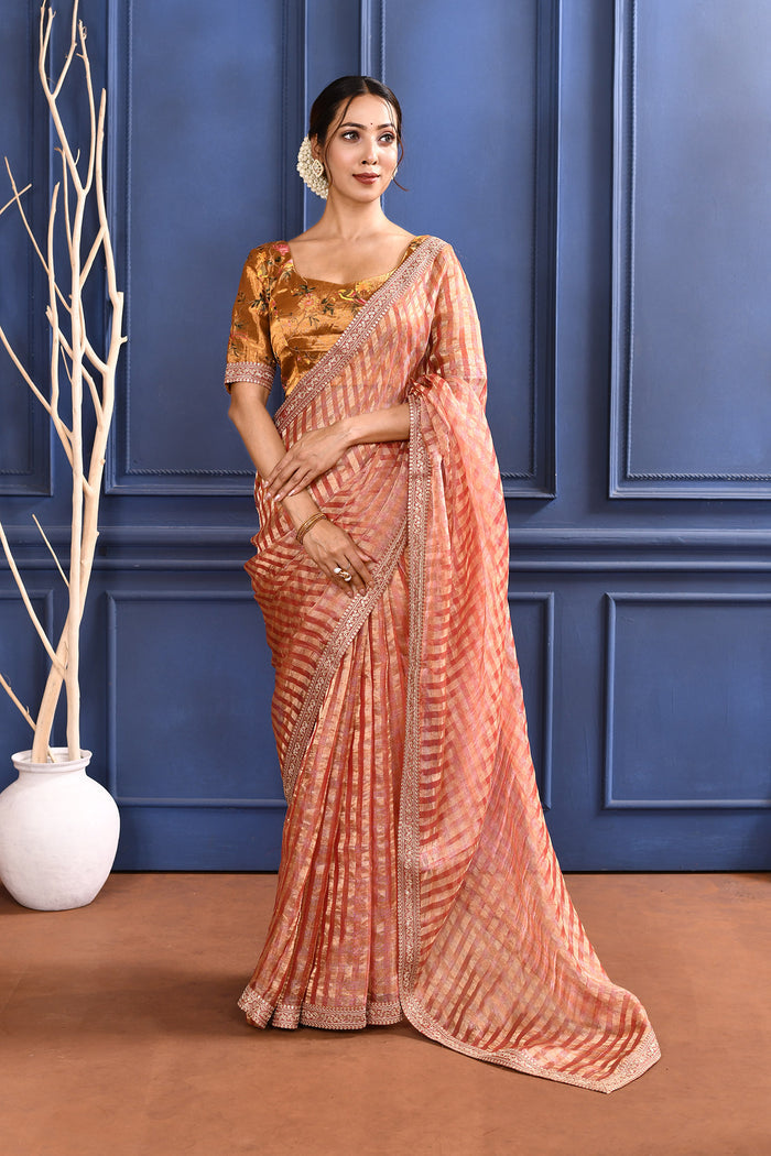 Jewel Pink Embroidered Tissue Saree