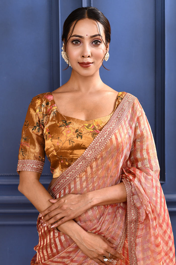 Jewel Pink Embroidered Tissue Saree