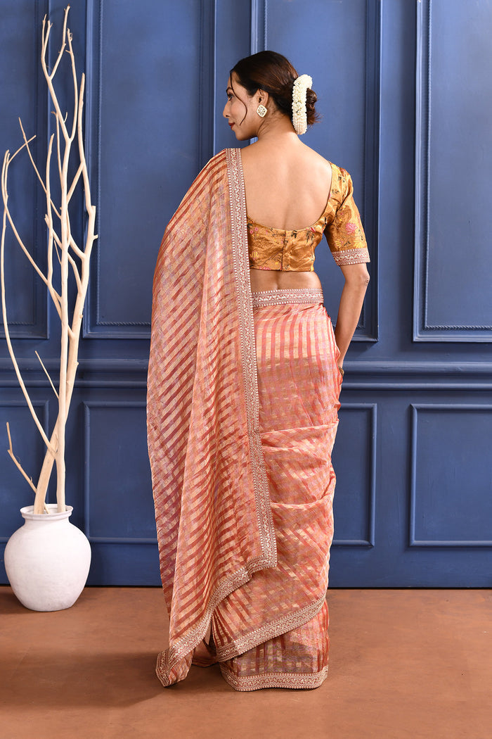 Jewel Pink Embroidered Tissue Saree