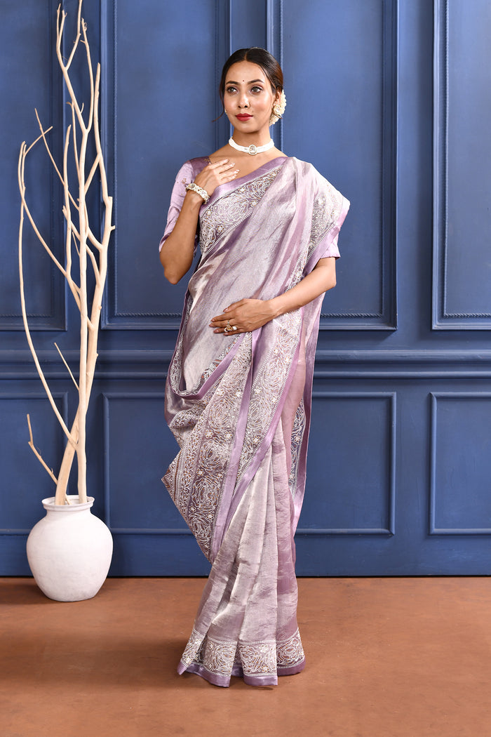 Jewel Purple Printed Foil Tissue Saree