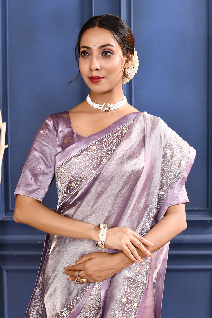 Jewel Purple Printed Foil Tissue Saree