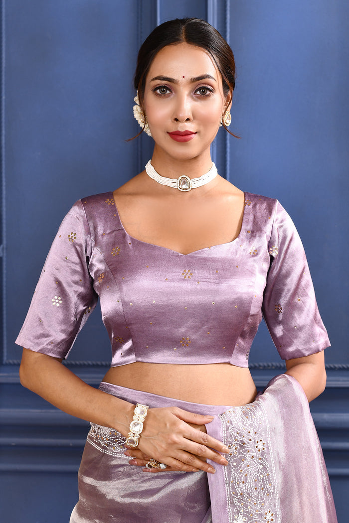 Jewel Purple Printed Foil Tissue Saree
