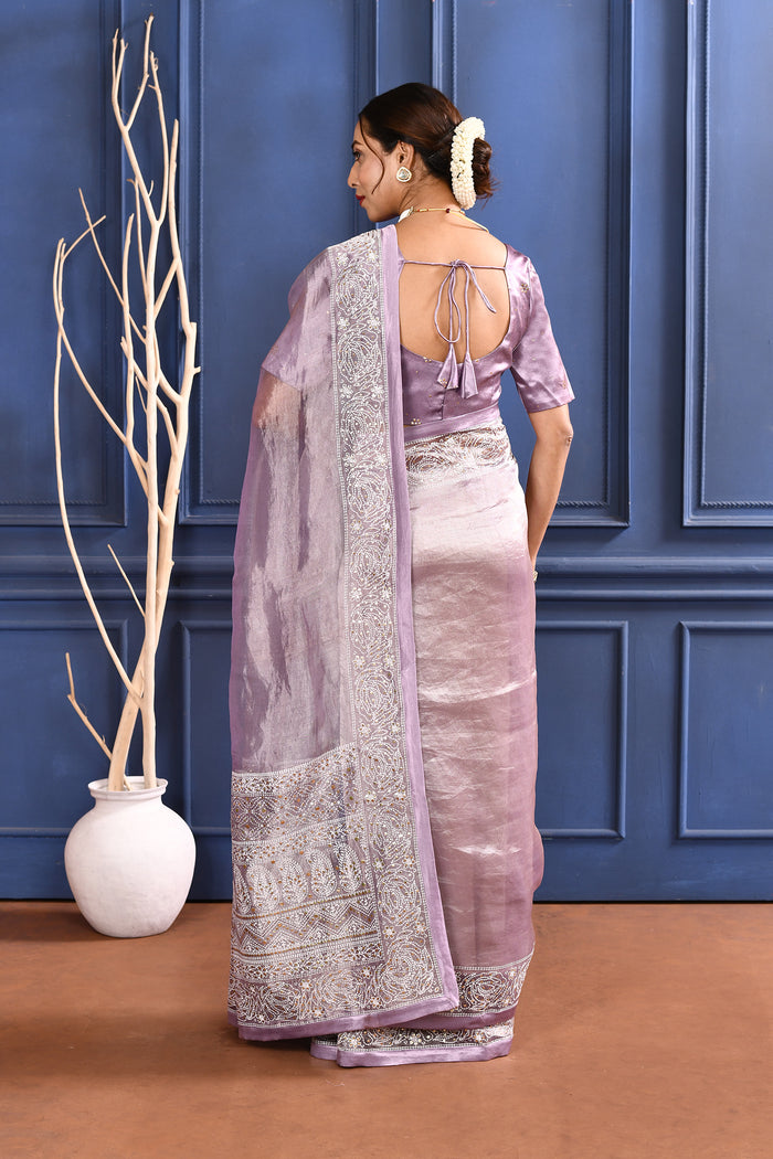 Jewel Purple Printed Foil Tissue Saree