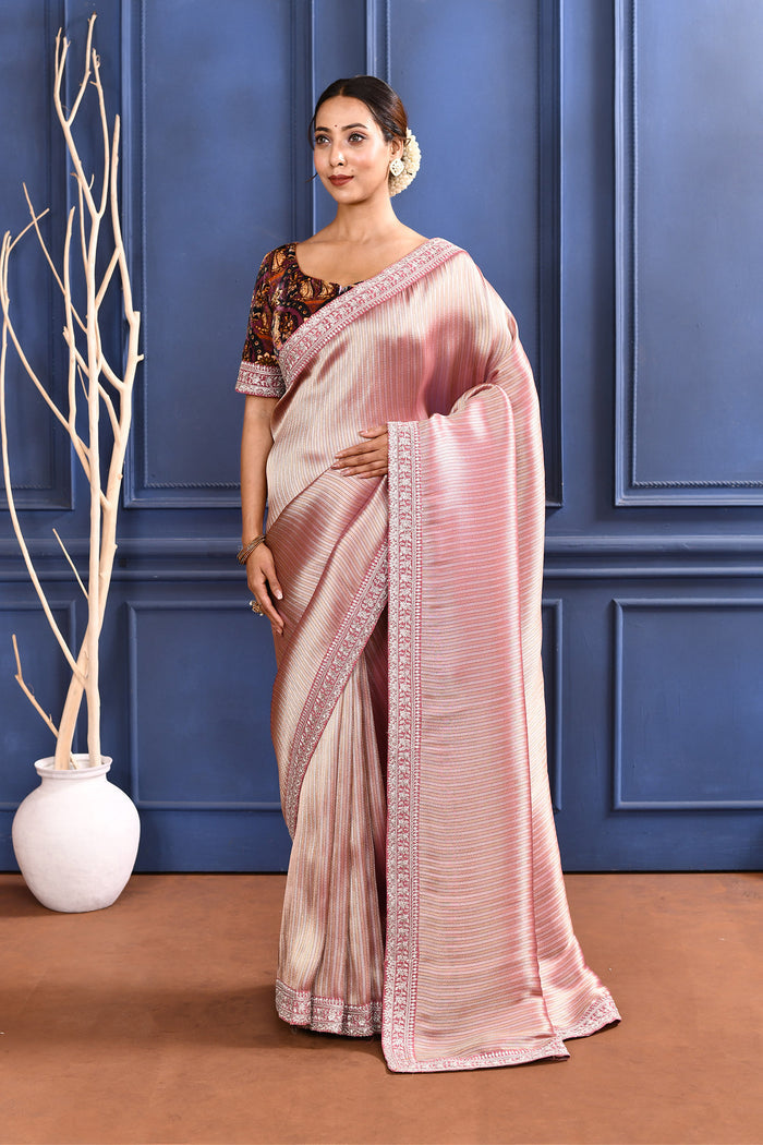 Jewel Soft Pink Tissue Saree With Embroidered Border