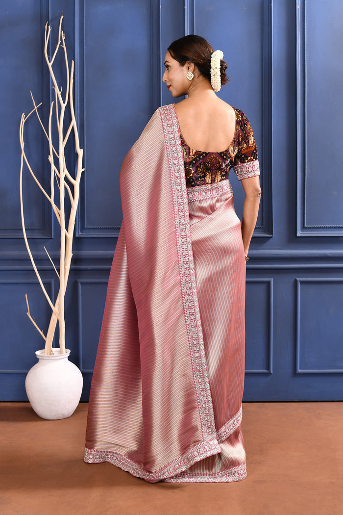 Jewel Soft Pink Tissue Saree With Embroidered Border