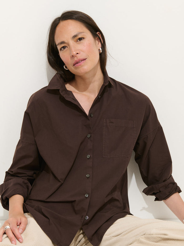 Jo Shirt in Cotton Poplin - Dark Chocolate