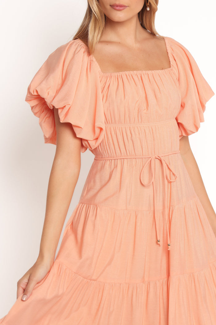 Petal and Pup USA DRESSES Julie Off Shoulder Midi Dress - Peach (Hold for Rack)