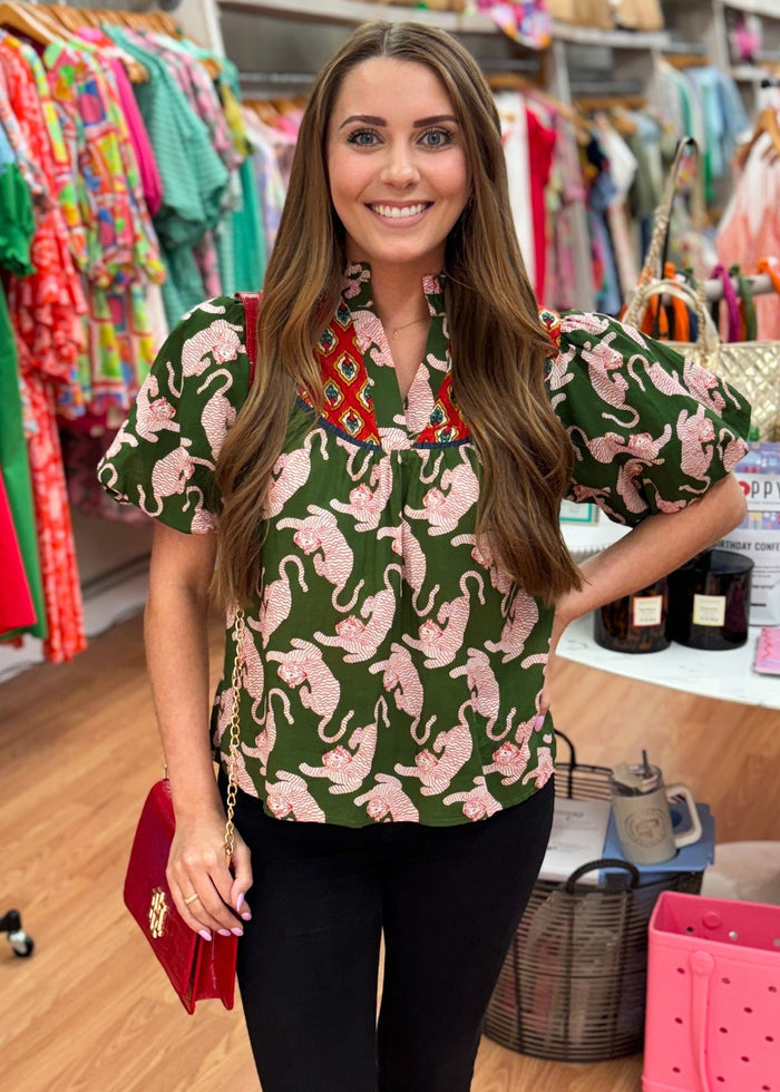 thml tiger green red blouse top