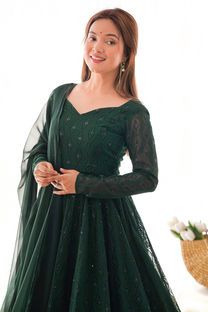 Jungle Green Georgette Embroidered Anarkali Set
