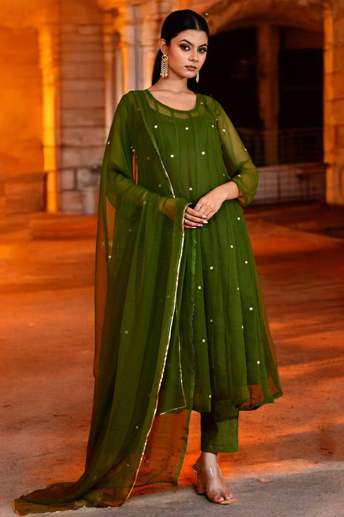 <img> Jupiter Green Georgette Anarkali Set