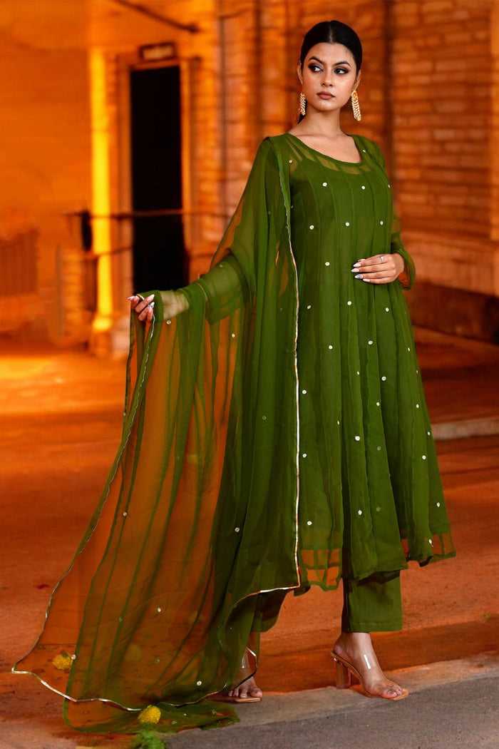 <img> Jupiter Green Georgette Anarkali Set