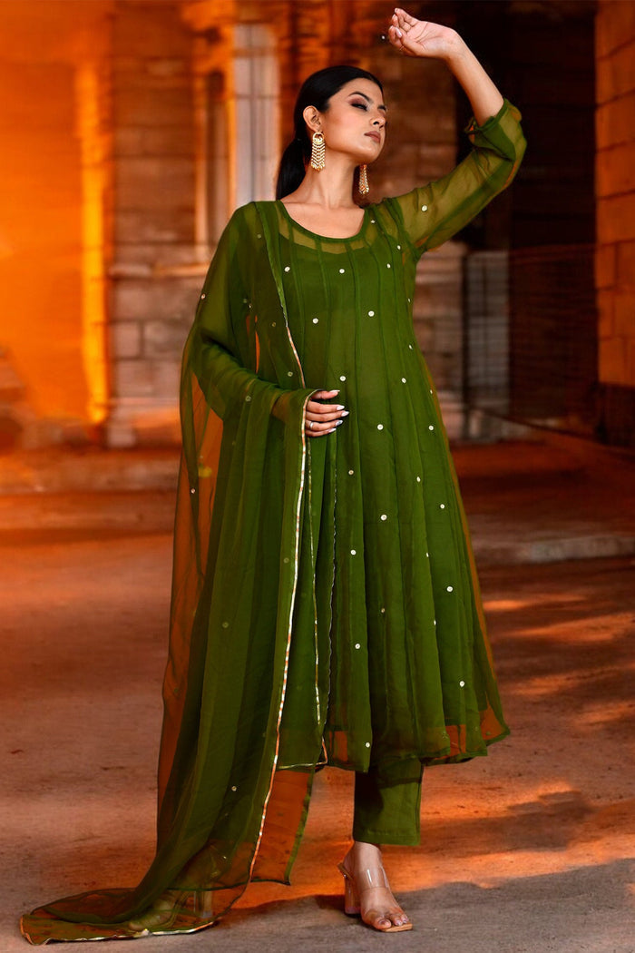 <img> Jupiter Green Georgette Anarkali Set
