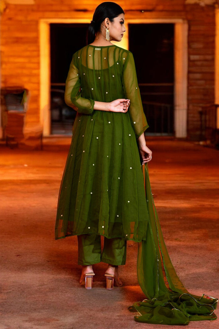 <img> Jupiter Green Georgette Anarkali Set