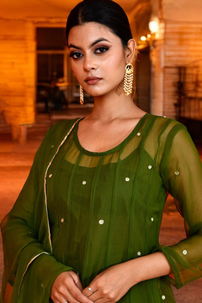 <img> Jupiter Green Georgette Anarkali Set
