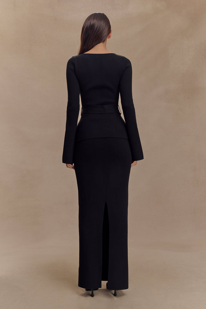 Justine Belted Knit Top - Black