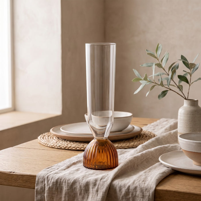Kairos Champagne Flute, Amber, styled at home