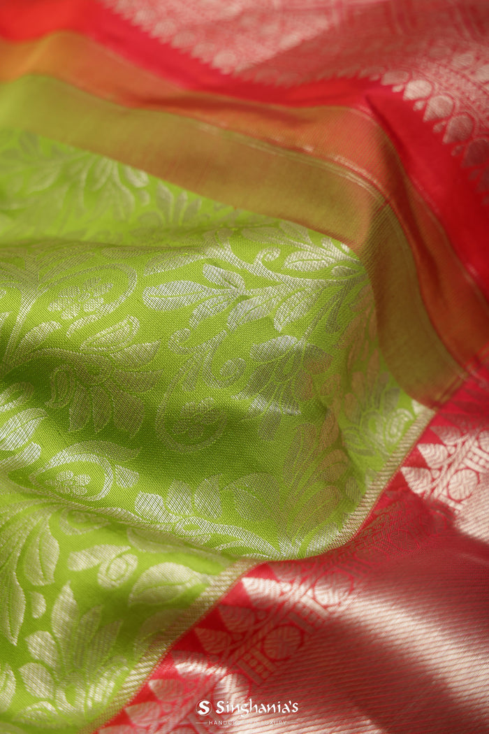 Kelly Green Kanjivaram Silk Saree With Floral Jaal Design