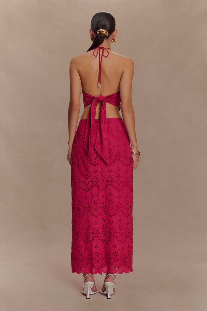Kensley Broderie Midi Skirt - Dragonfruit