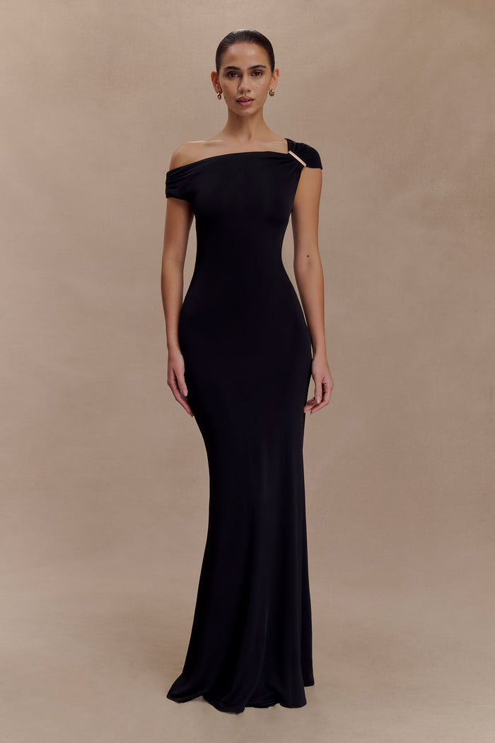 Kinsley Slinky Maxi Dress With Hardware - Black