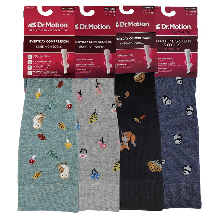 Knee High Compression Socks | Dr. Motion Assorted Colors | Women (4 Pairs)