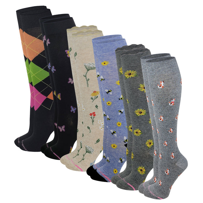 Knee High Compression Socks | Everyday Assorted Print | Women's (6 Pairs)
