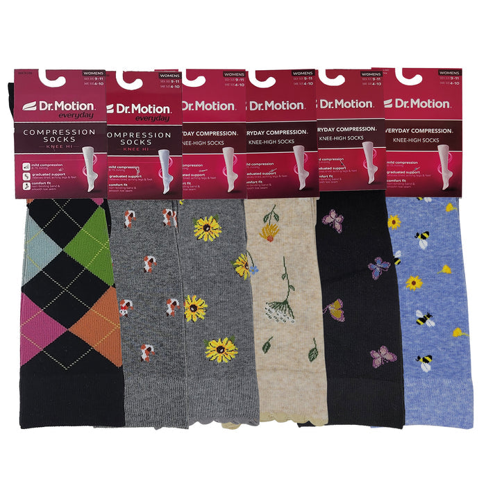 Knee High Compression Socks | Everyday Assorted Print | Women's (6 Pairs)