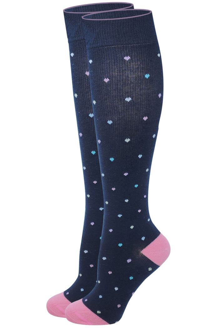women knee high compression socks with mini heart pattern