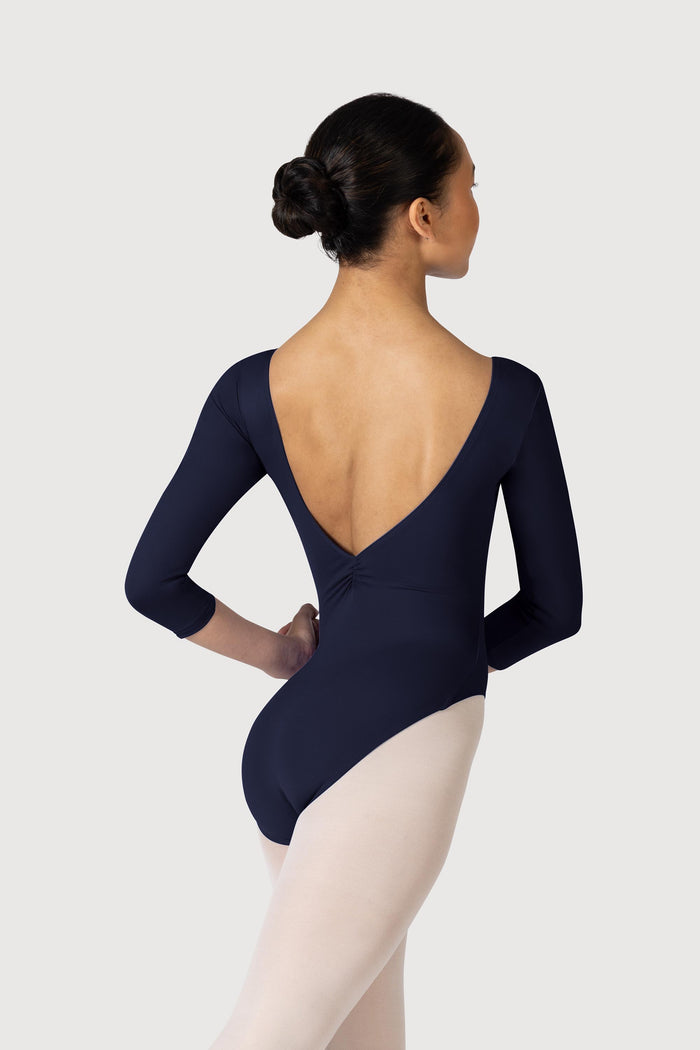 L3839LI - Bloch Microlux™ Nona Gathered Front & Back Womens ¾ Sleeve Leotard