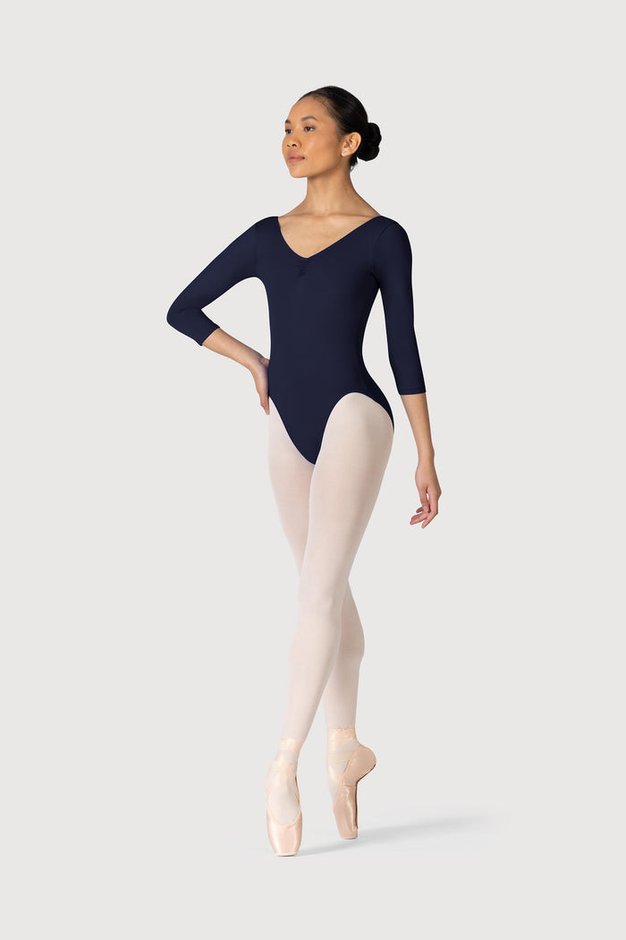 L3839LI - Bloch Microlux™ Nona Gathered Front & Back Womens ¾ Sleeve Leotard